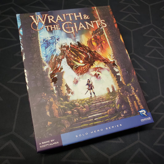 Image shows the front cover of the box for the Wraith & the Giants board game
