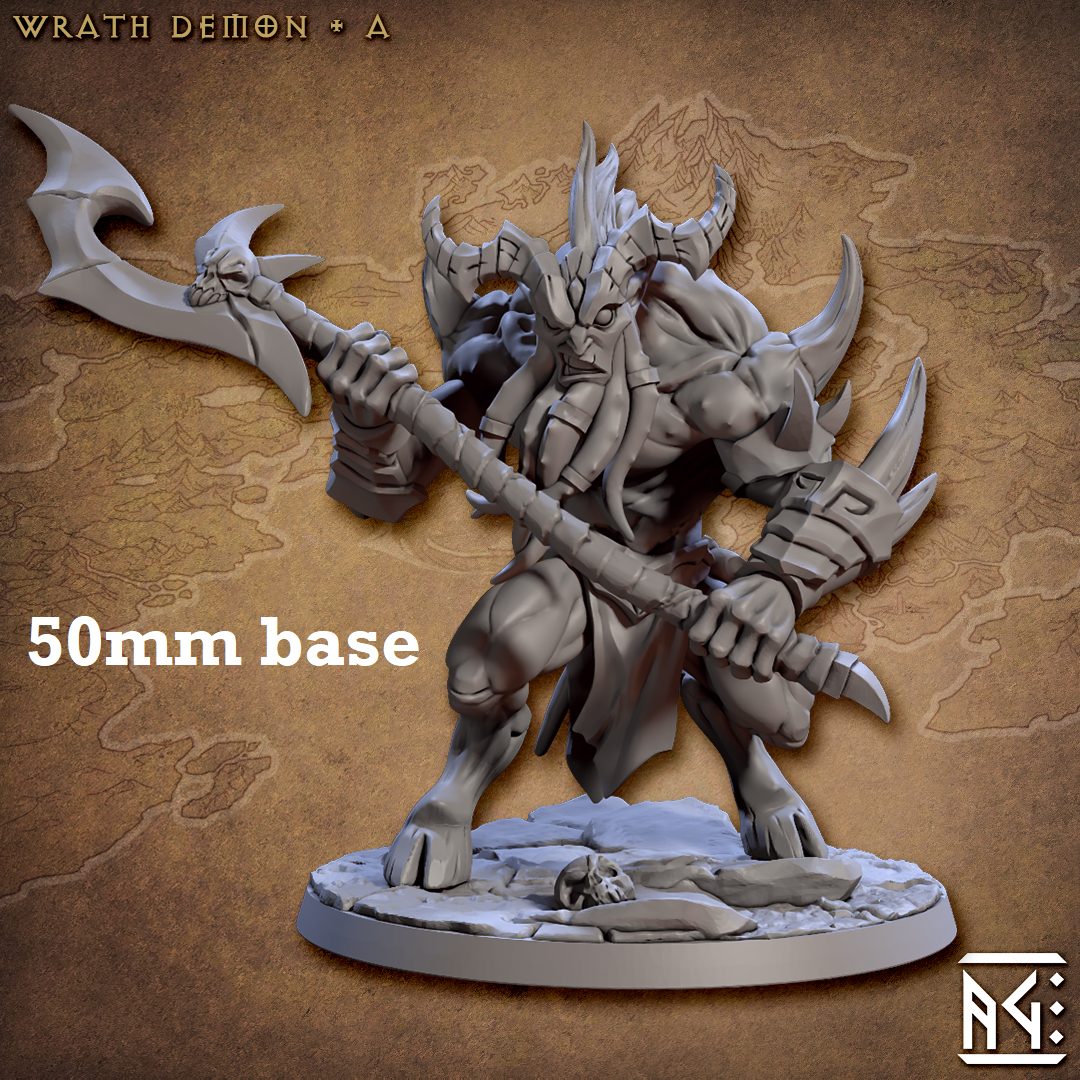 Image shows 3D renders of two sculpt options for a hooved demon gaming miniature.