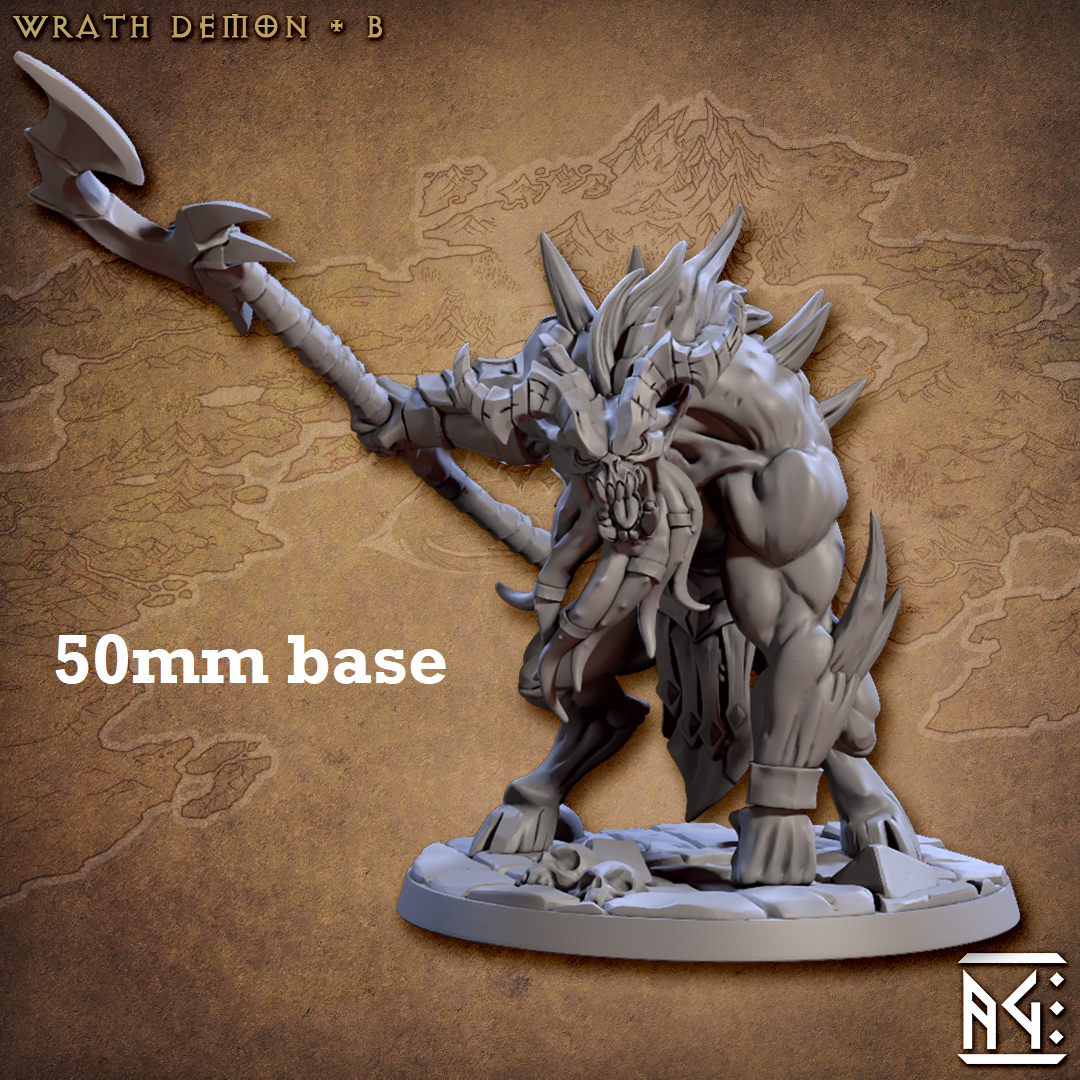 Image shows 3D renders of two sculpt options for a hooved demon gaming miniature.