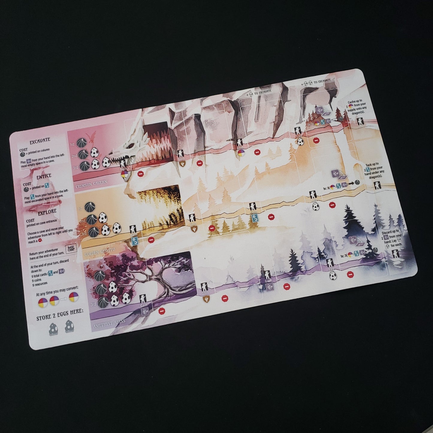 Image shows a single player playmat for the board game Wyrmspan