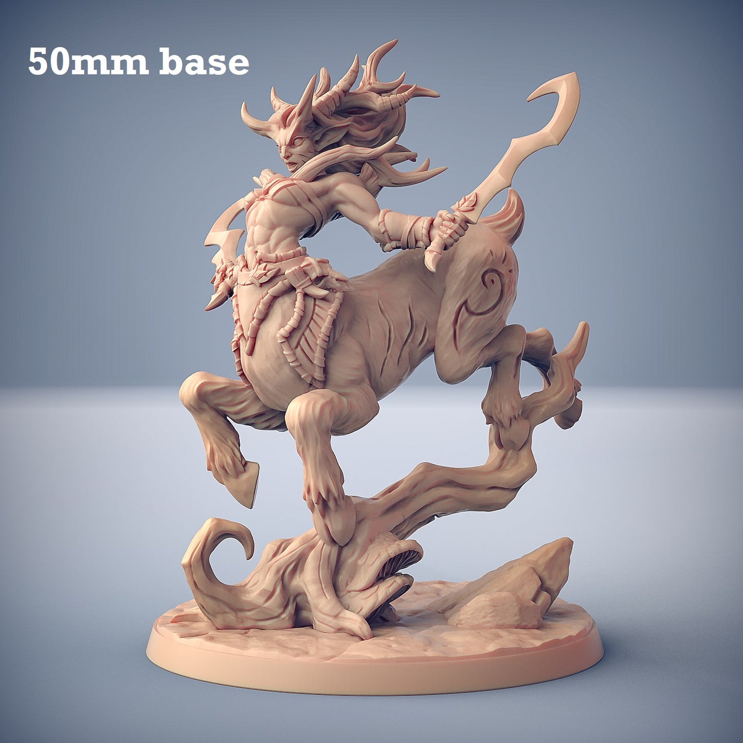Image shows a 3D render of a centaur warrior gaming miniature.