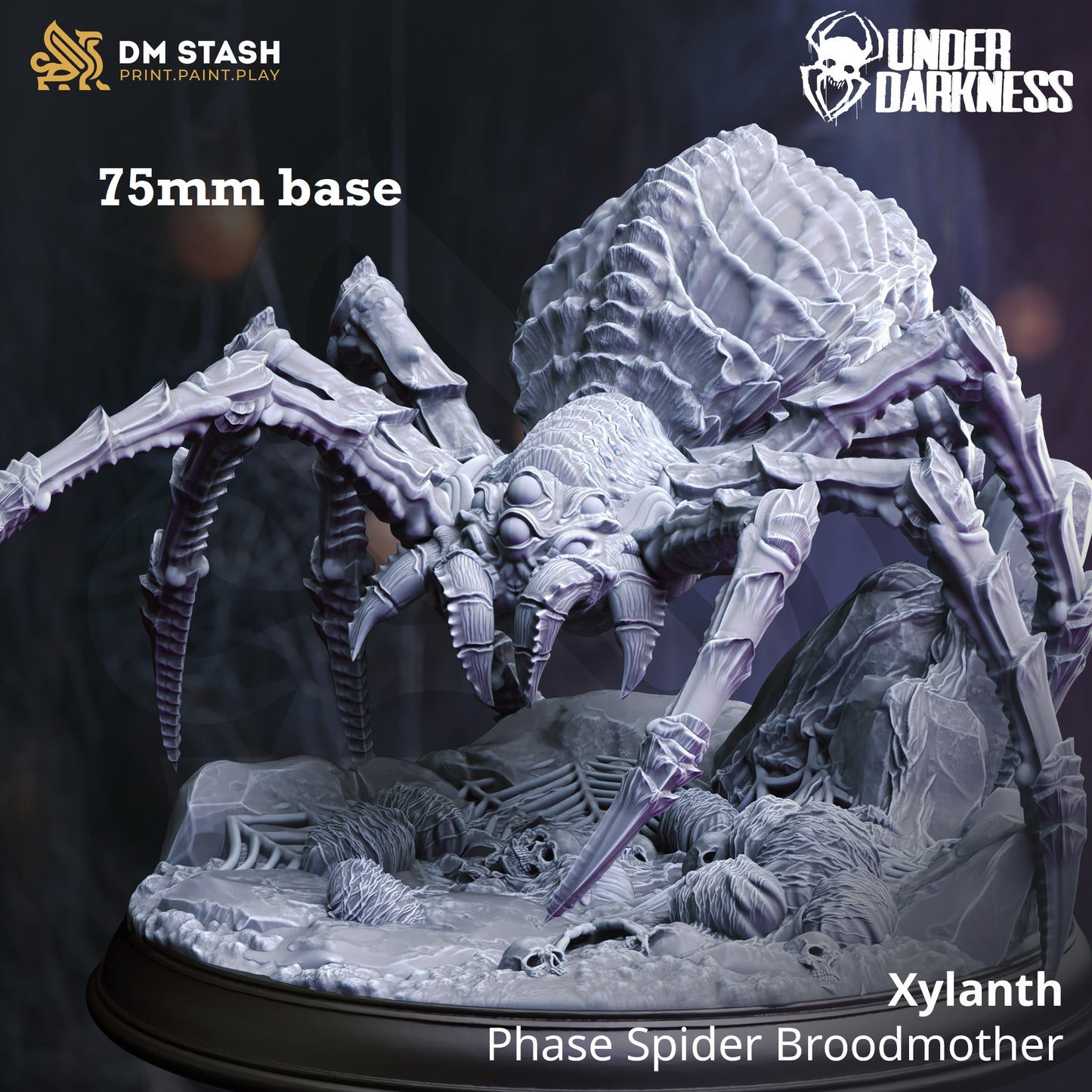 Image shows a 3D render of a monstrous phase spider gaming miniature.