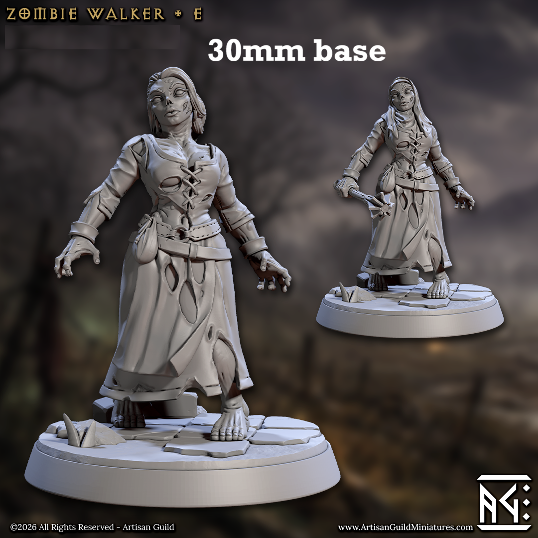 Image shows 3D renders of two sculpt options for a zombie gaming miniature.