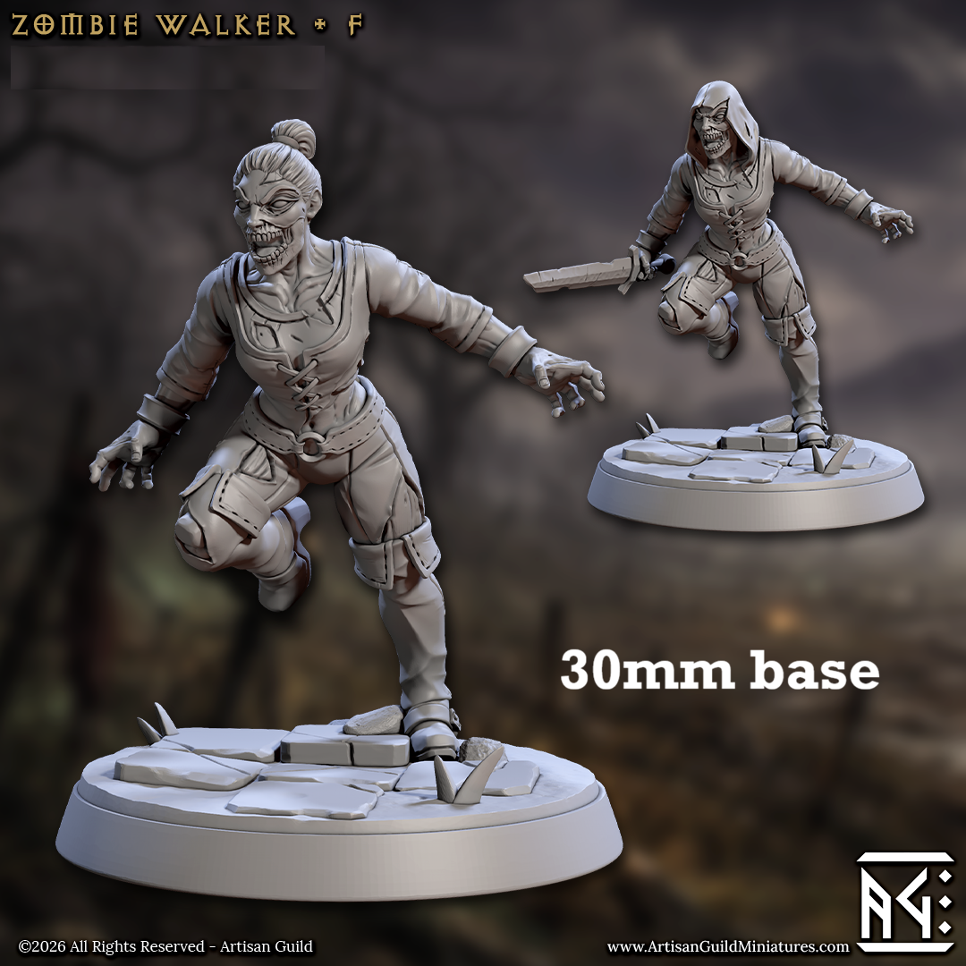 Image shows 3D renders of two sculpt options for a zombie gaming miniature.