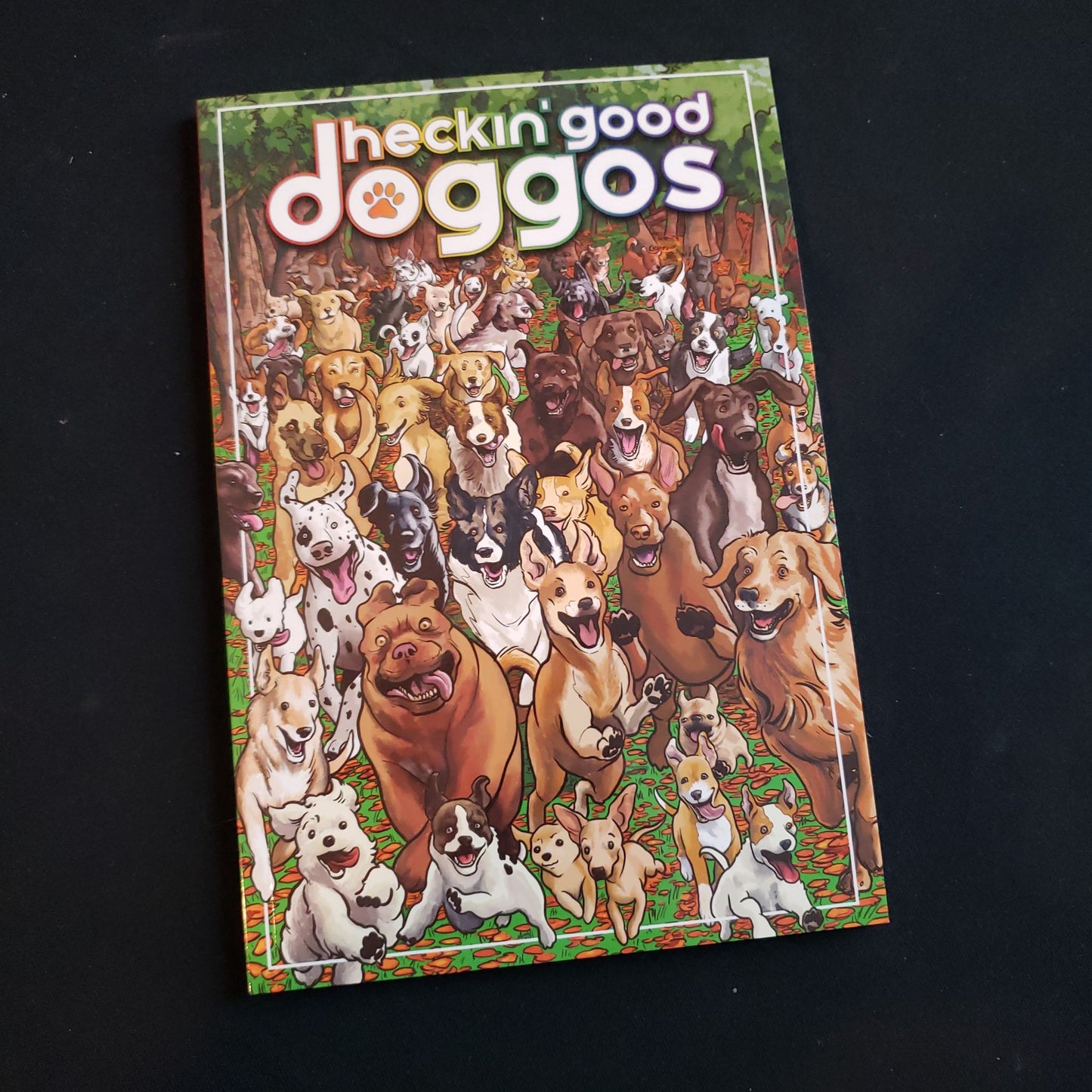 Image shows the front cover of the Heckin Good Doggos roleplaying game book