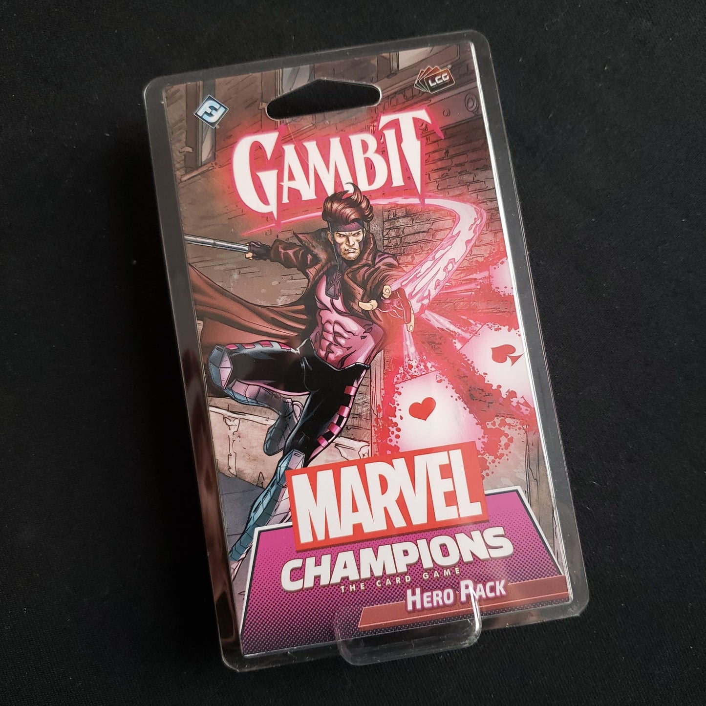 Image shows the front of the package for the Gambit Hero Pack for the Marvel Champions card game