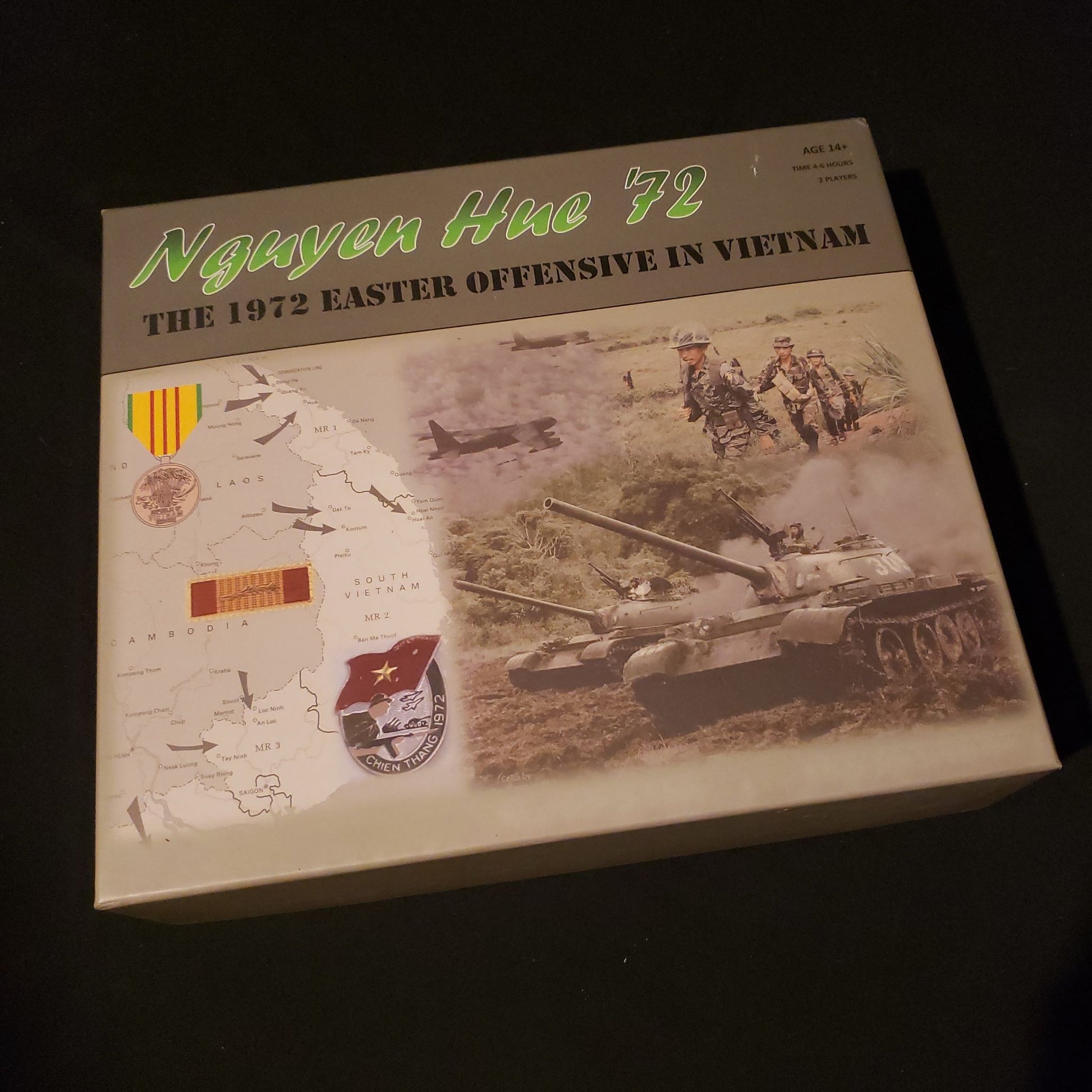 Image shows the front cover of the box of the Nguyen Hue '72 board game