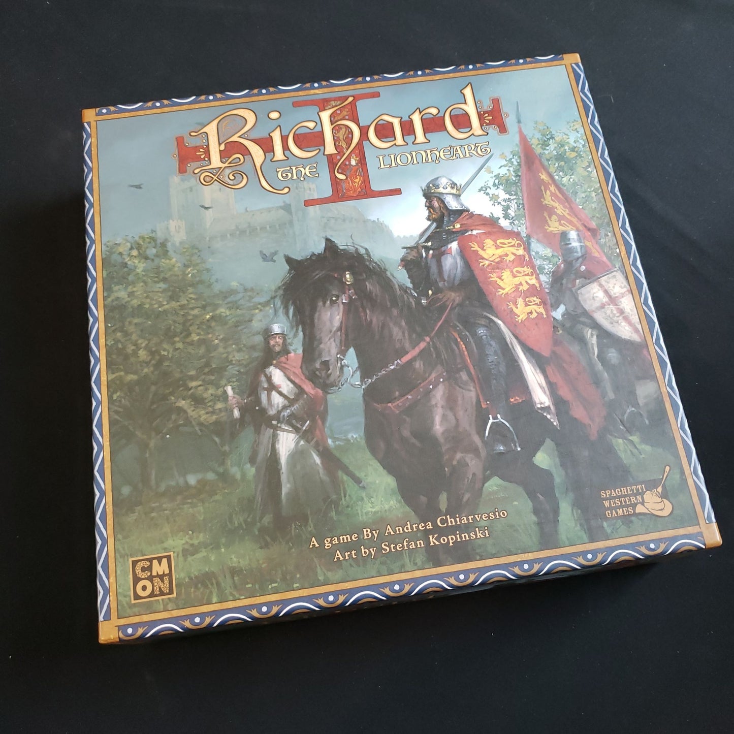 Image shows the front cover of the box of the Richard the Lionheart board game