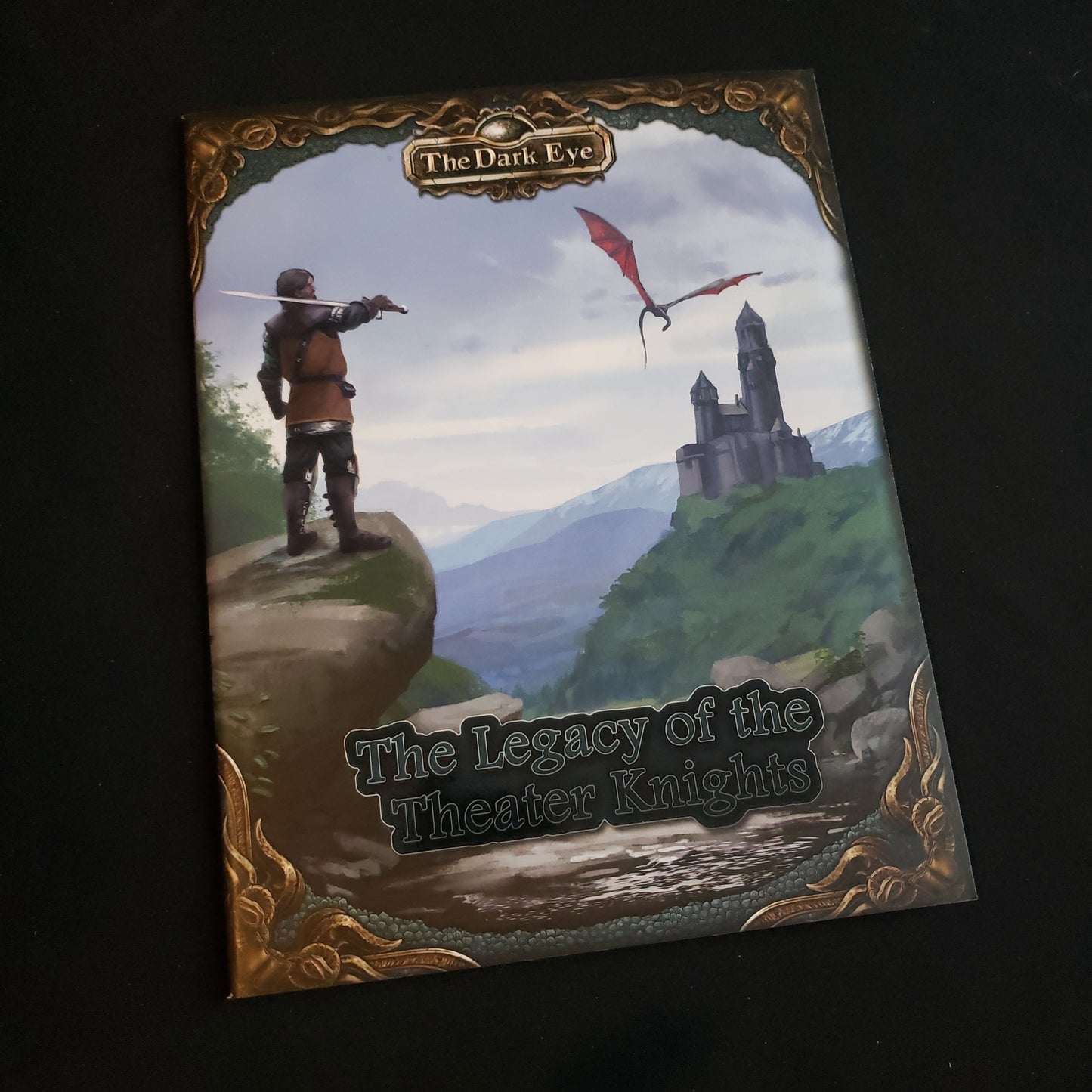 Image shows the front cover of the Legacy of the Theater Knights book for the Dark Eye roleplaying game