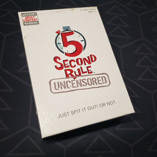 Image shows the front cover of the box for the 5 Second Rule: Uncensored card game