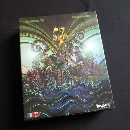 Image shows the front cover of the box of the 7 Souls board game