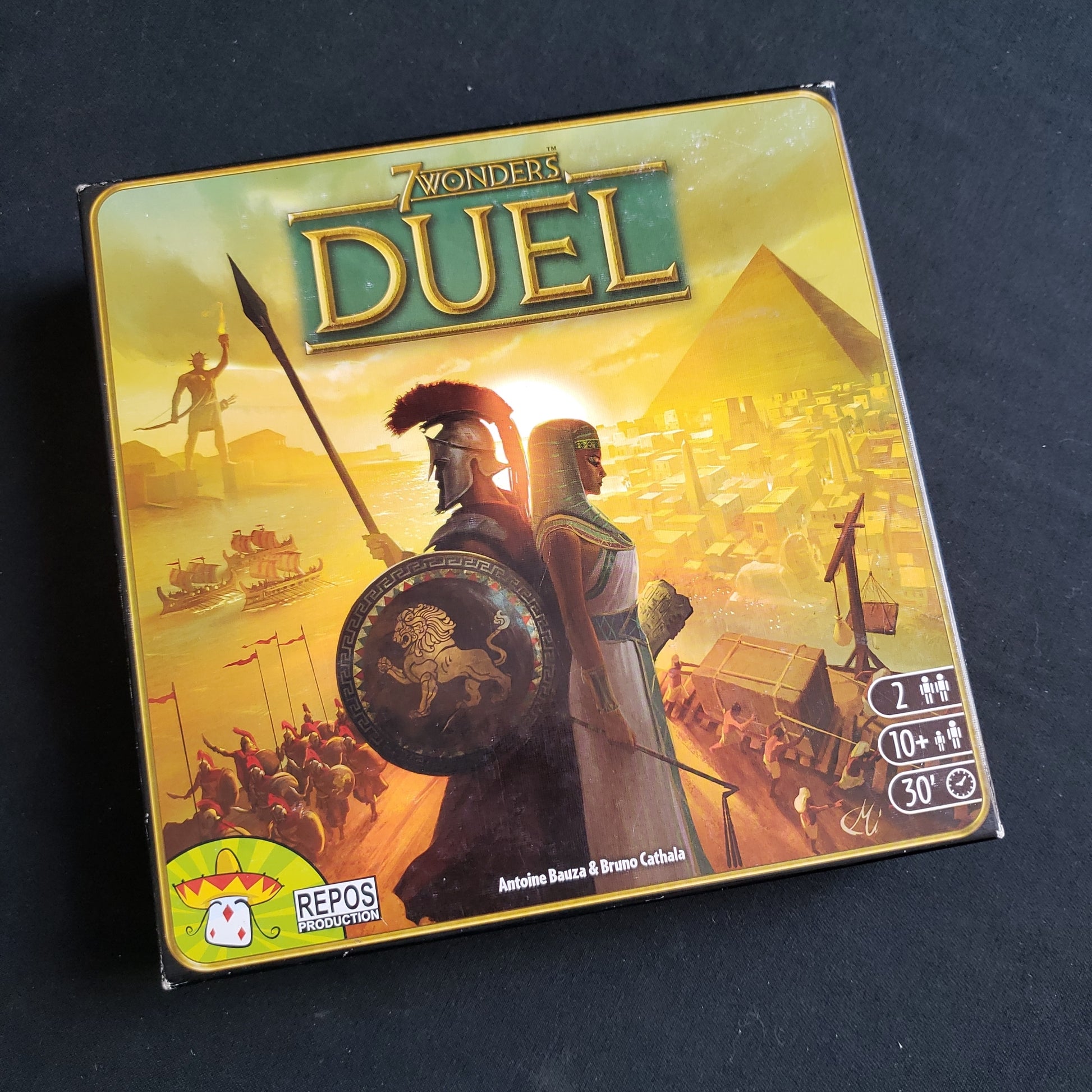 Image shows the front cover of the box of the 7 Wonders Duel board game