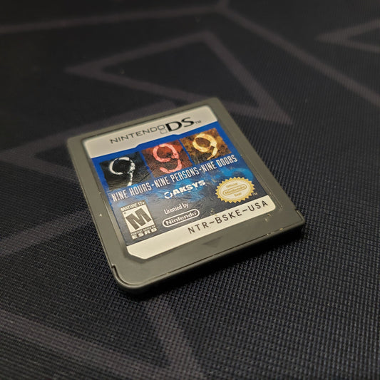 Image shows the front of the cartridge for the video game 999: Nine Hours, Nine Persons, Nine Doors for Nintendo DS