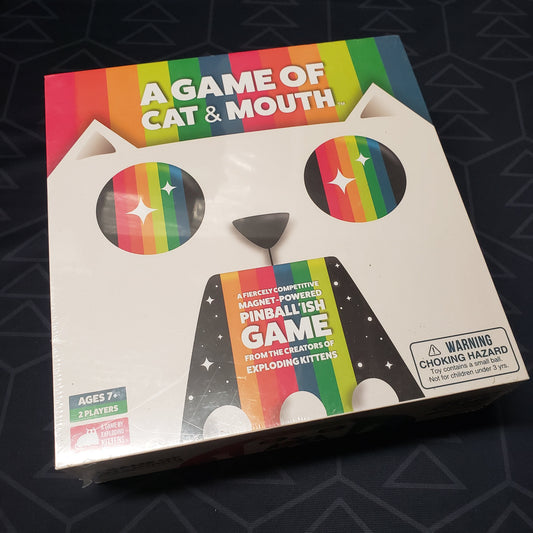 Image shows the front cover of the box of the A Game of Cat & Mouth board game