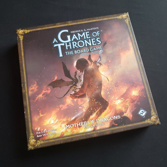 Image shows the front of the box for the Mother of Dragons Expansion for the Game of Thrones board game
