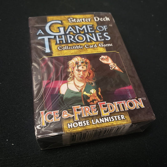 Image shows the front of the box of the House Lannister Starter Deck for the Game of Thrones Collectible Card Game