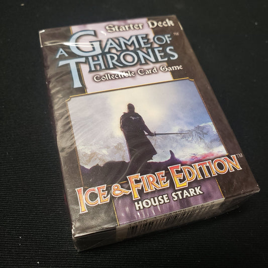 Image shows the front of the box of the House Stark Starter Deck for the Game of Thrones Collectible Card Game
