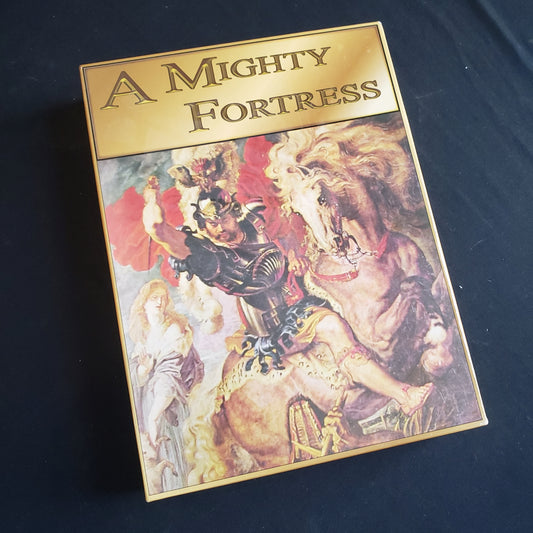 Image shows the front cover of the box of the board game A Mighty Fortress