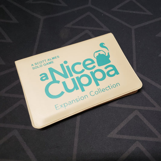 Image shows the front of the card wallet of the Expansion Collection for the card game A Nice Cuppa
