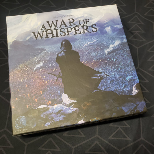 Image shows the front cover of the box for the A War of Whispers (Second Edition) board game