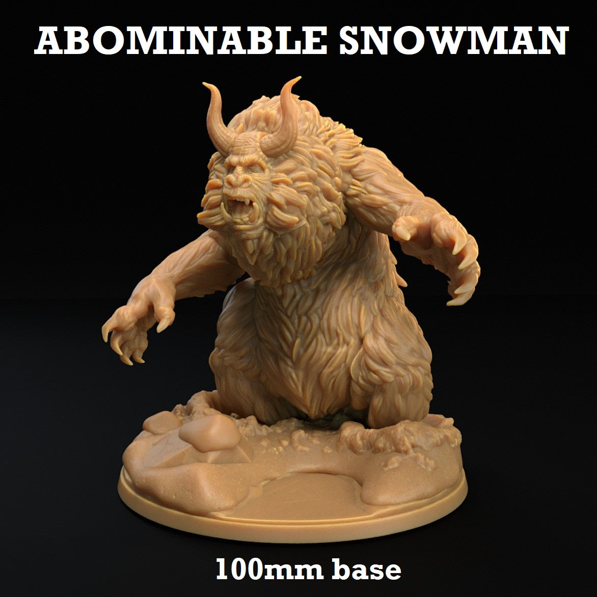 Image shows a 3D render of a huge yeti gaming miniature.
