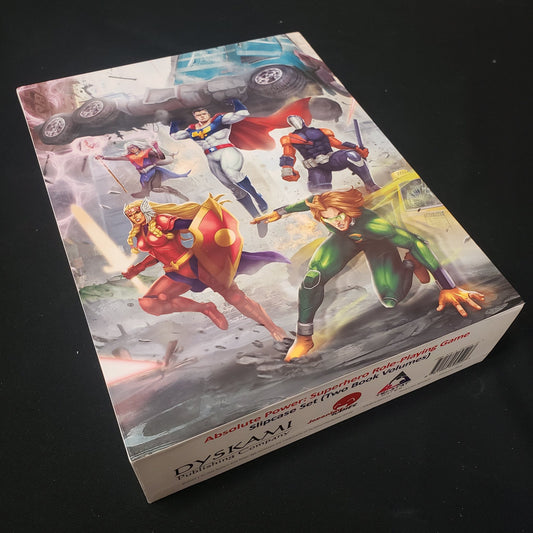 Image shows the front cover of the 2-Volume Slipcase Set of books for the roleplaying game Absolute Power
