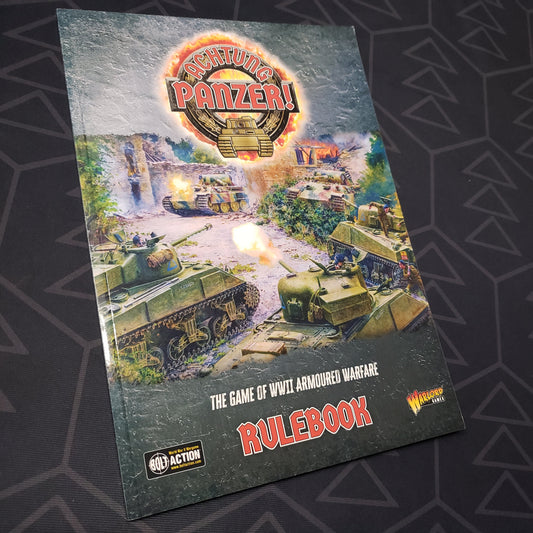 Image shows the front cover of the Achtung Panzer!: Core Rulebook wargaming book