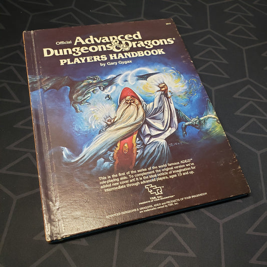 Image shows the front cover of the 1980 Player's Handbook book for the roleplaying game Advanced Dungeons & Dragons 1E