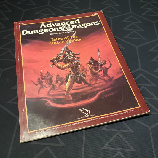 Image shows the front cover of the Tales of the Outer Planes adventure module book for the roleplaying game Advanced Dungeons & Dragons: First Edition
