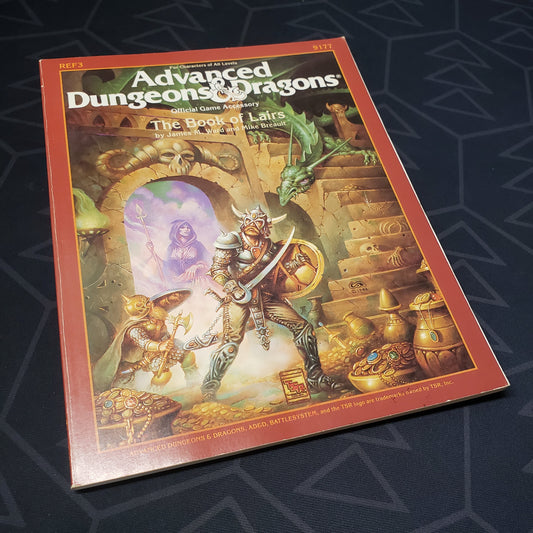 Image shows the front cover of the Book of Lairs for the roleplaying game Advanced Dungeons & Dragons: First Edition