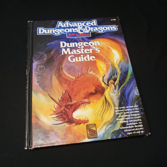 Image shows the front cover of the Dungeon Master's Guide book for the roleplaying game Advanced Dungeons & Dragons: Second Edition