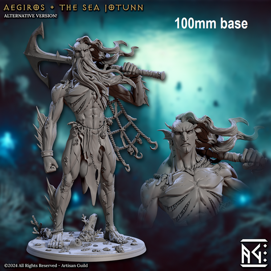 Image shows a 3D render of a sea giant gaming miniature