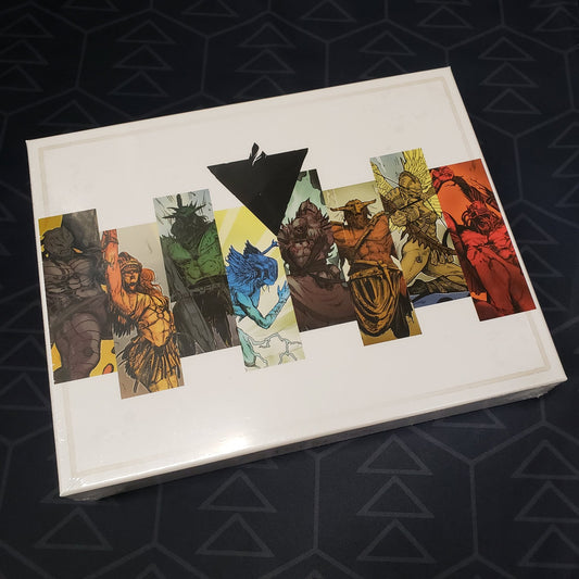 Image shows the front cover of the box of the Godform Miniatures Pack for the board game Aeon Trespass Odyssey