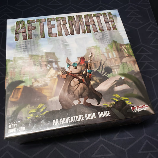 Image shows the front cover of the box for the Aftermath board game
