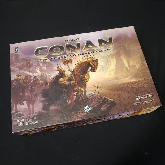 Image shows the front cover of the box of the Age of Conan strategy board game