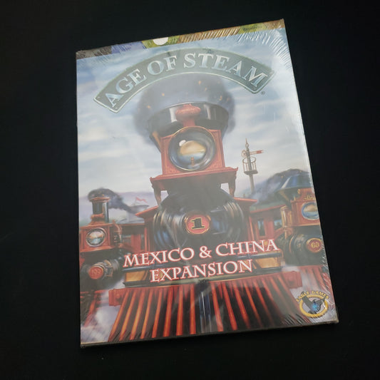 Image shows the front of the package of the Mexico & China expansion for the board game Age of Steam
