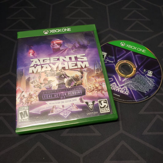 Image shows the case and disc for the video game Agents of Mayhem for Xbox One