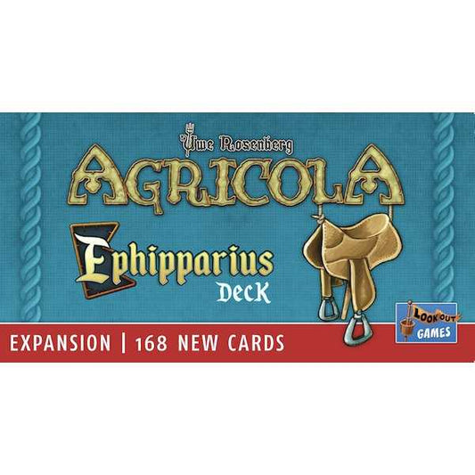 Image shows the preview art for the Ephipparius Deck expansion box for the board game Agricola