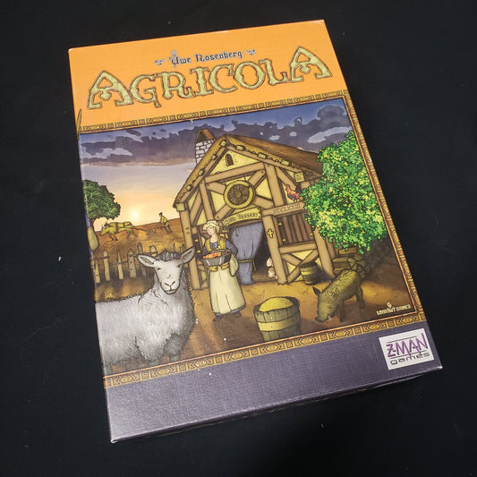 Image shows the front cover of the box of the Agricola board game