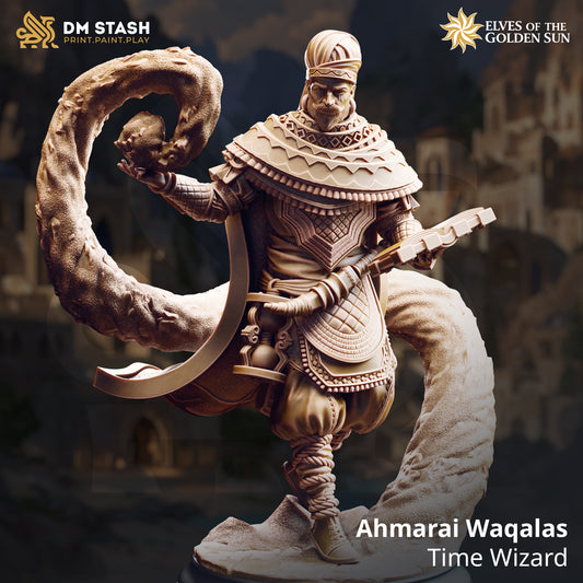 Image shows a 3D render of a human wizard gaming miniature.