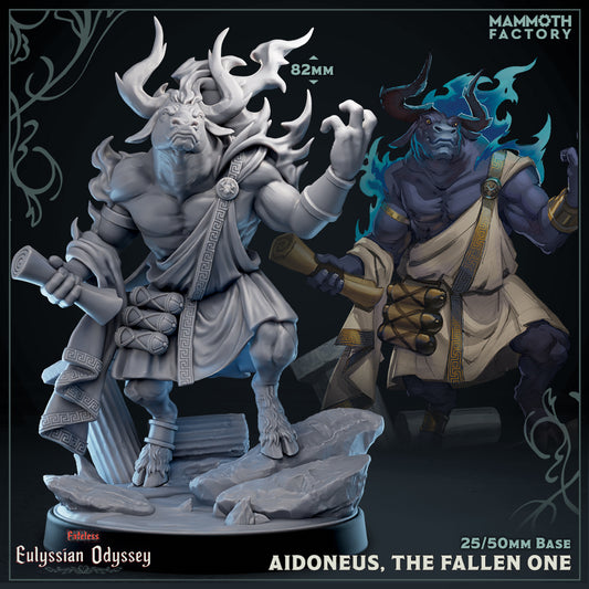 Image shows a 3D render of a minotaur god gaming miniature.