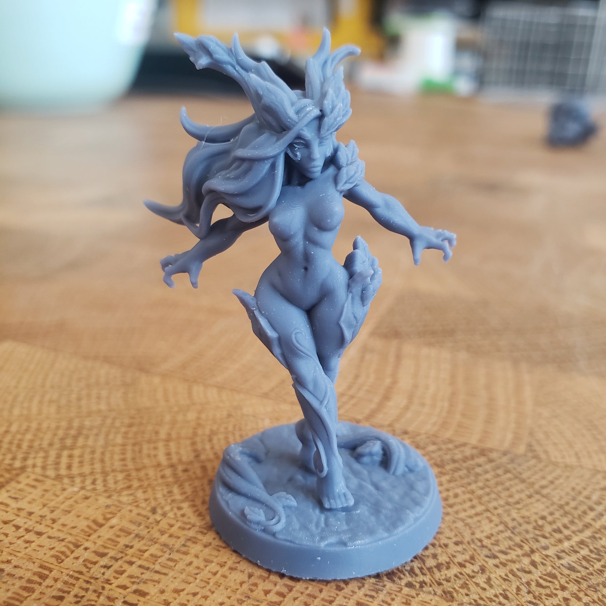 Image shows an example of a 3D printed dryad gaming miniature printed in-house at All Systems Go