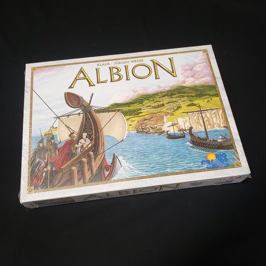 Image shows the front cover of the box of the Albion board game