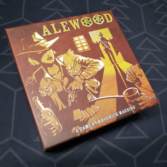 Image shows the front cover of the box for the Alewood card game