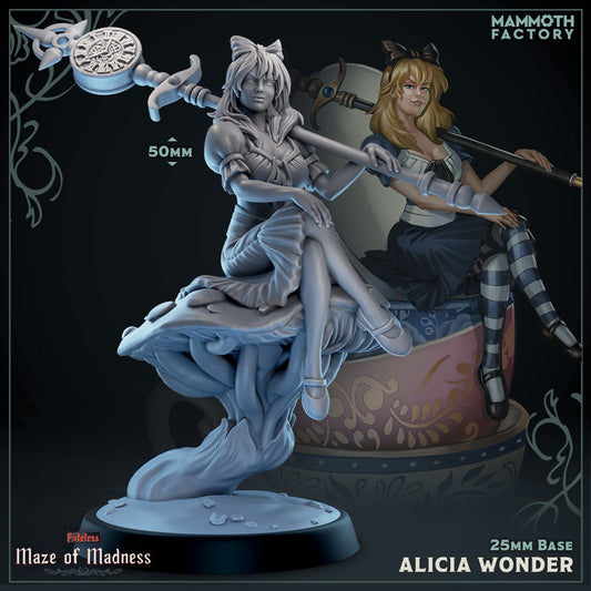 Image shows a 3D render of a human fighter gaming miniature sitting on a mushroom