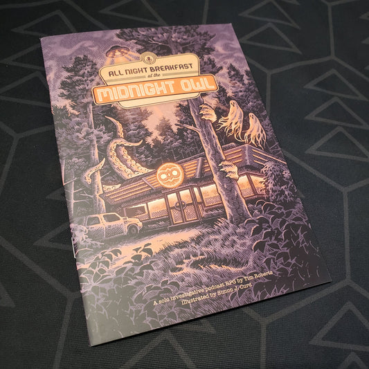 Image shows the front cover of the All Night Breakfast at the Midnight Owl roleplaying game book