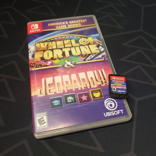 Image shows the case & cartridge for the video game America's Greatest Game Shows: Wheel of Fortune & Jeopardy for Nintendo Switch