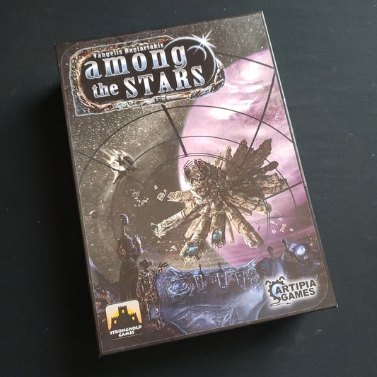 Image shows the front cover of the box of the Among the Stars board game