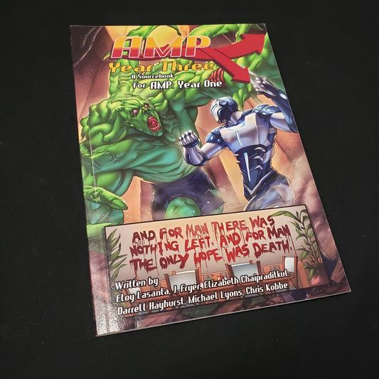Image shows the front cover of the AMP: Year Three book for the roleplaying game AMP: Year One