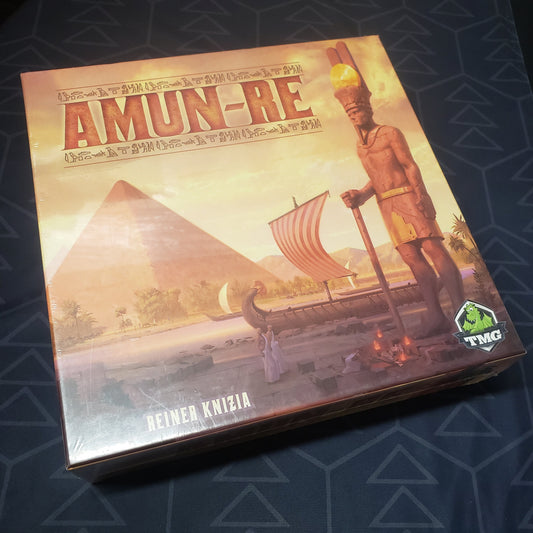 Image shows the front cover of the box for the Amun-Re board game